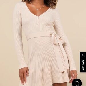 NWT Lulus Cozy Poise Beige Henley Long Sleeve Mini Dress
